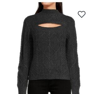 Joe's Jeans Dark Gray Cable-Knit Cutout Turtleneck Sweater